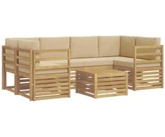 Lauko sofos komplektas 7 pcs Balta ir kreminė Poliesteris