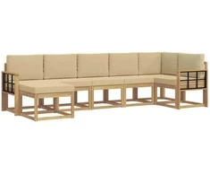Lauko sofos komplektas 7 pcs Balta ir kreminė Poliesteris