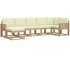 Lauko sofos komplektas 7 pcs Balta ir kreminė Poliesteris