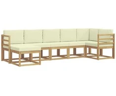 Lauko sofos komplektas 7 pcs Balta ir kreminė Poliesteris