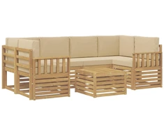 Lauko sofos komplektas 7 pcs Balta ir kreminė Poliesteris