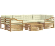 Lauko sofos komplektas 7 pcs Balta ir kreminė Poliesteris