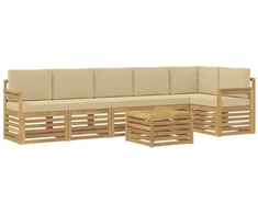 Lauko sofos komplektas 7 pcs Balta ir kreminė 59 x 59 x 37 cm