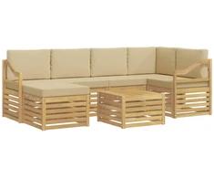 Lauko sofos komplektas 7 pcs Balta ir kreminė Poliesteris