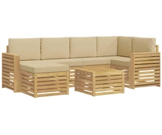 Lauko sofos komplektas 7 pcs Balta ir kreminė Poliesteris