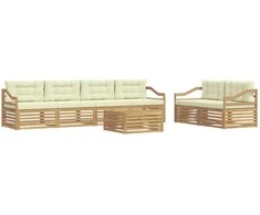 Lauko sofos komplektas 7 pcs Balta ir kreminė Poliesteris