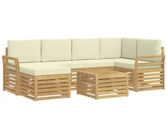 Lauko sofos komplektas 7 pcs Balta ir kreminė Poliesteris