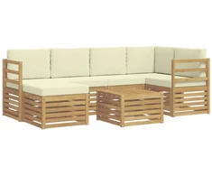 Lauko sofos komplektas 7 pcs Balta ir kreminė Poliesteris