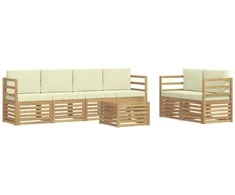 Lauko sofos komplektas 7 pcs Balta ir kreminė Poliesteris