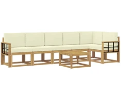 Lauko sofos komplektas 7 pcs Balta ir kreminė Poliesteris