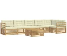 Lauko sofos komplektas 7 pcs Balta ir kreminė Poliesteris