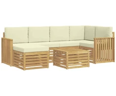 Lauko sofos komplektas 7 pcs Balta ir kreminė Poliesteris