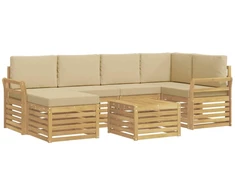 Lauko sofos komplektas 7 pcs Balta ir kreminė Poliesteris