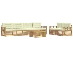 Lauko sofos komplektas 7 pcs Balta ir kreminė Poliesteris