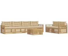 Lauko sofos komplektas 7 pcs Balta ir kreminė Poliesteris