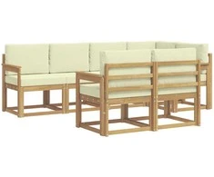 Lauko sofos komplektas 7 pcs Balta ir kreminė Poliesteris