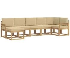 Lauko sofos komplektas 7 pcs Balta ir kreminė Poliesteris