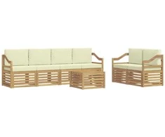 Lauko sofos komplektas 7 pcs Balta ir kreminė Poliesteris