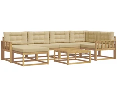 Lauko sofos komplektas 7 pcs Balta ir kreminė