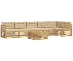 Lauko sofos komplektas 7 pcs Balta ir kreminė Poliesteris