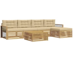 Lauko sofos komplektas 7 pcs Balta ir kreminė Poliesteris