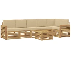Lauko sofos komplektas 7 pcs Balta ir kreminė 59 x 59 x 37 cm