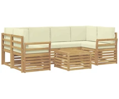 Lauko sofos komplektas 7 pcs Balta ir kreminė Poliesteris