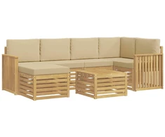 Lauko sofos komplektas 7 pcs Balta ir kreminė Poliesteris