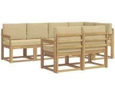 Lauko sofos komplektas 7 pcs Balta ir kreminė Poliesteris