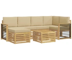 Lauko sofos komplektas 7 pcs Balta ir kreminė Poliesteris