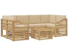 Lauko sofos komplektas 7 pcs Balta ir kreminė Poliesteris