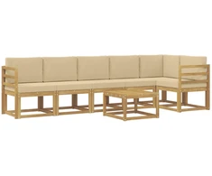 Lauko sofos komplektas 7 pcs Balta ir kreminė Poliesteris