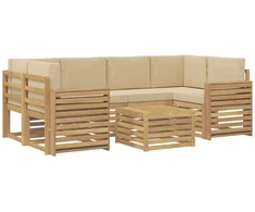 Lauko sofos komplektas 7 pcs Balta ir kreminė Poliesteris