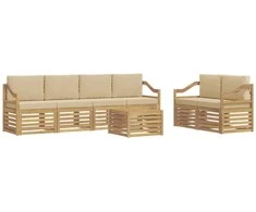 Lauko sofos komplektas 7 pcs Balta ir kreminė Poliesteris