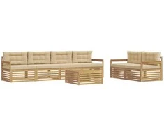 Lauko sofos komplektas 7 pcs Balta ir kreminė Poliesteris
