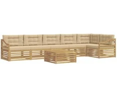 Lauko sofos komplektas 7 pcs Balta ir kreminė Poliesteris