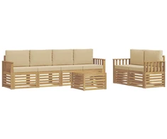 Lauko sofos komplektas 7 pcs Balta ir kreminė Poliesteris