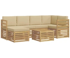 Lauko sofos komplektas 7 pcs Balta ir kreminė Poliesteris