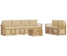 Lauko sofos komplektas 7 pcs Balta ir kreminė Poliesteris