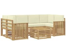 Lauko sofos komplektas 7 pcs Balta ir kreminė Poliesteris