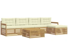 Lauko sofos komplektas 7 pcs Balta ir kreminė Poliesteris