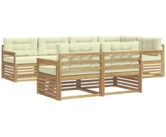 Lauko sofos komplektas 7 pcs Balta ir kreminė Poliesteris