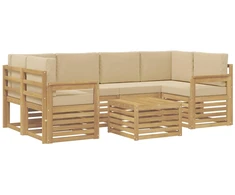Lauko sofos komplektas 7 pcs Balta ir kreminė Poliesteris