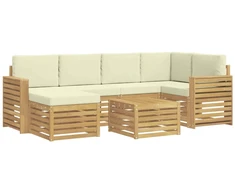 Lauko sofos komplektas 7 pcs Balta ir kreminė Poliesteris