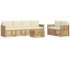 Lauko sofos komplektas 7 pcs Balta ir kreminė Poliesteris