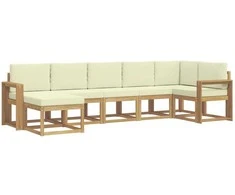 Lauko sofos komplektas 7 pcs Balta ir kreminė Poliesteris
