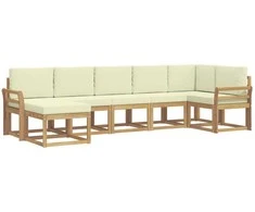 Lauko sofos komplektas 7 pcs Balta ir kreminė Poliesteris