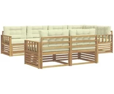 Lauko sofos komplektas 7 pcs Balta ir kreminė Poliesteris