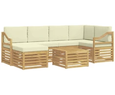 Lauko sofos komplektas 7 pcs Balta ir kreminė Poliesteris