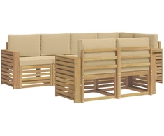 Lauko sofos komplektas 7 pcs Balta ir kreminė